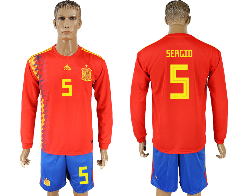 Maillot de foot SPAIN LONG SLEEVE SUIT #5 SERGIO  2018 FIFA WORL